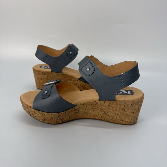 Korks by Kork‑Ease Blue Leather Buckle Wedge Sandals Womens Size 7 Comfort Style - Picture 5 of 15